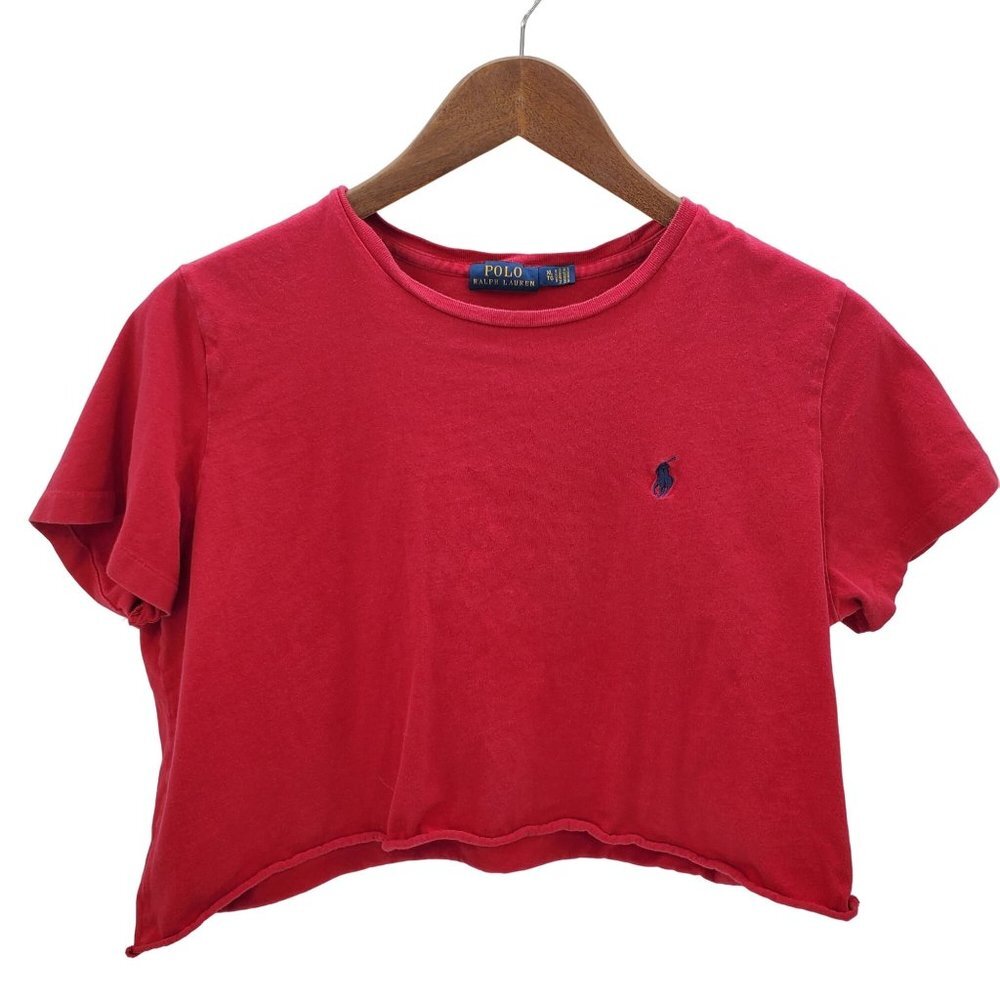 POLO Ralph Lauren Womens Red‎ Short Sleeve Crop Top Sz XL Crew Neck Casual Logo